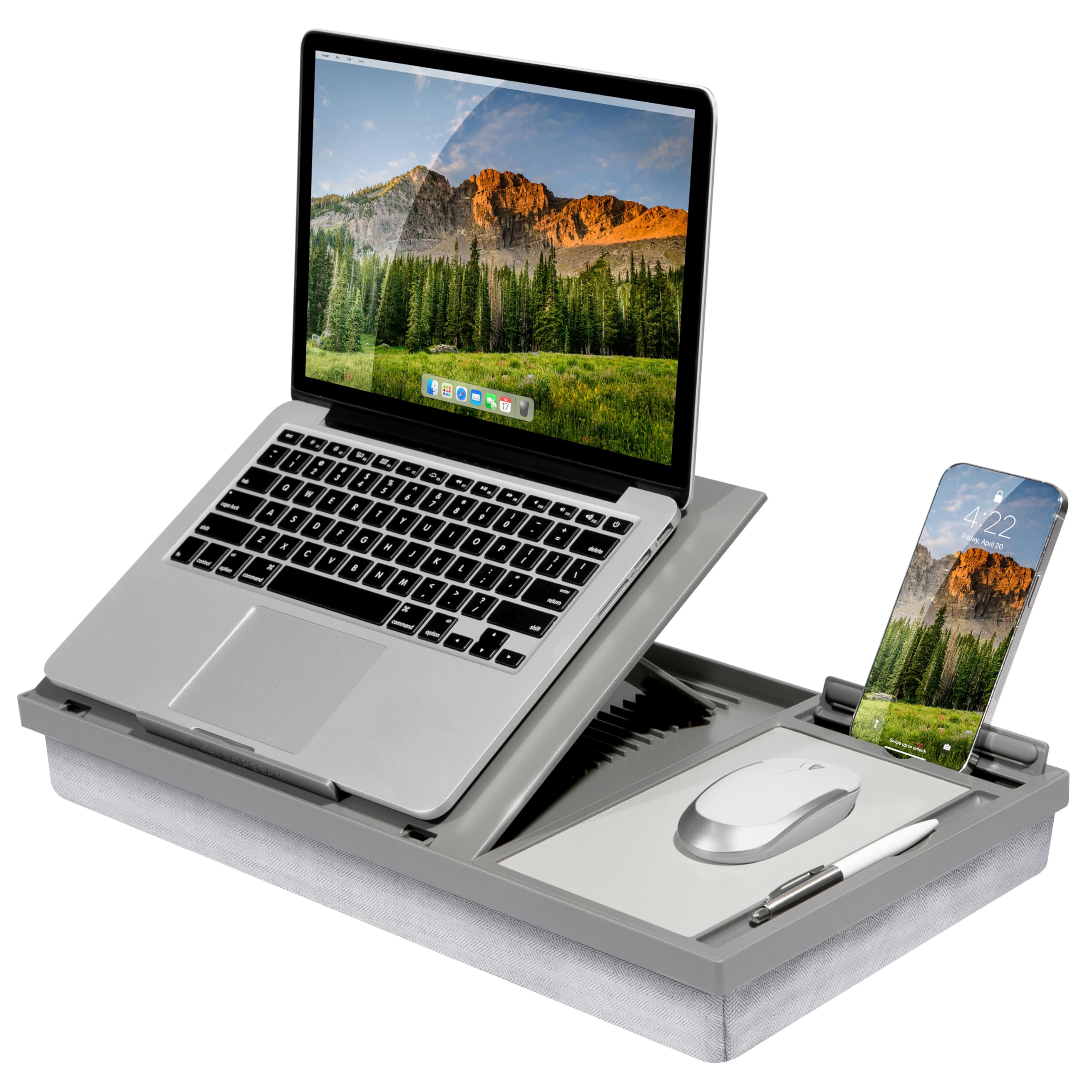 Photo 1 of LAPGEAR Ergo Pro Lap Desk with 20 Adjustable Angles, Mouse Pad, and Phone Holder - Gray - Fits up to 15.6 Inch Laptops and Most Tablets - Style No. 49405