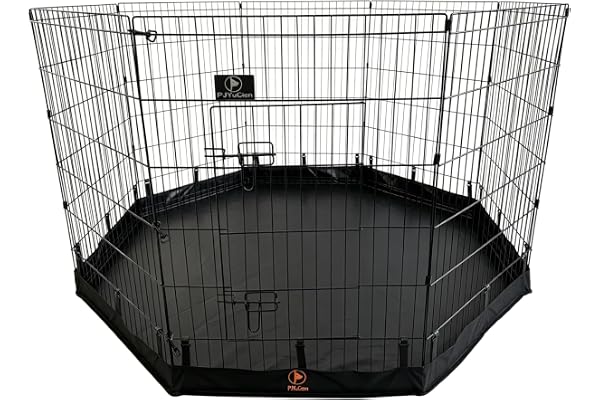 PJYuCien Puppy Playpen with Bottom Pad and Door, 8 Panels 36" H, Black | 24"W, Dual-function Pad, For Medium Pets, Foldable O
