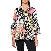 MULTIPLES Women's Double Pleated Flounce Three Quarters Sleeves Wire Collar Button Front Jacket