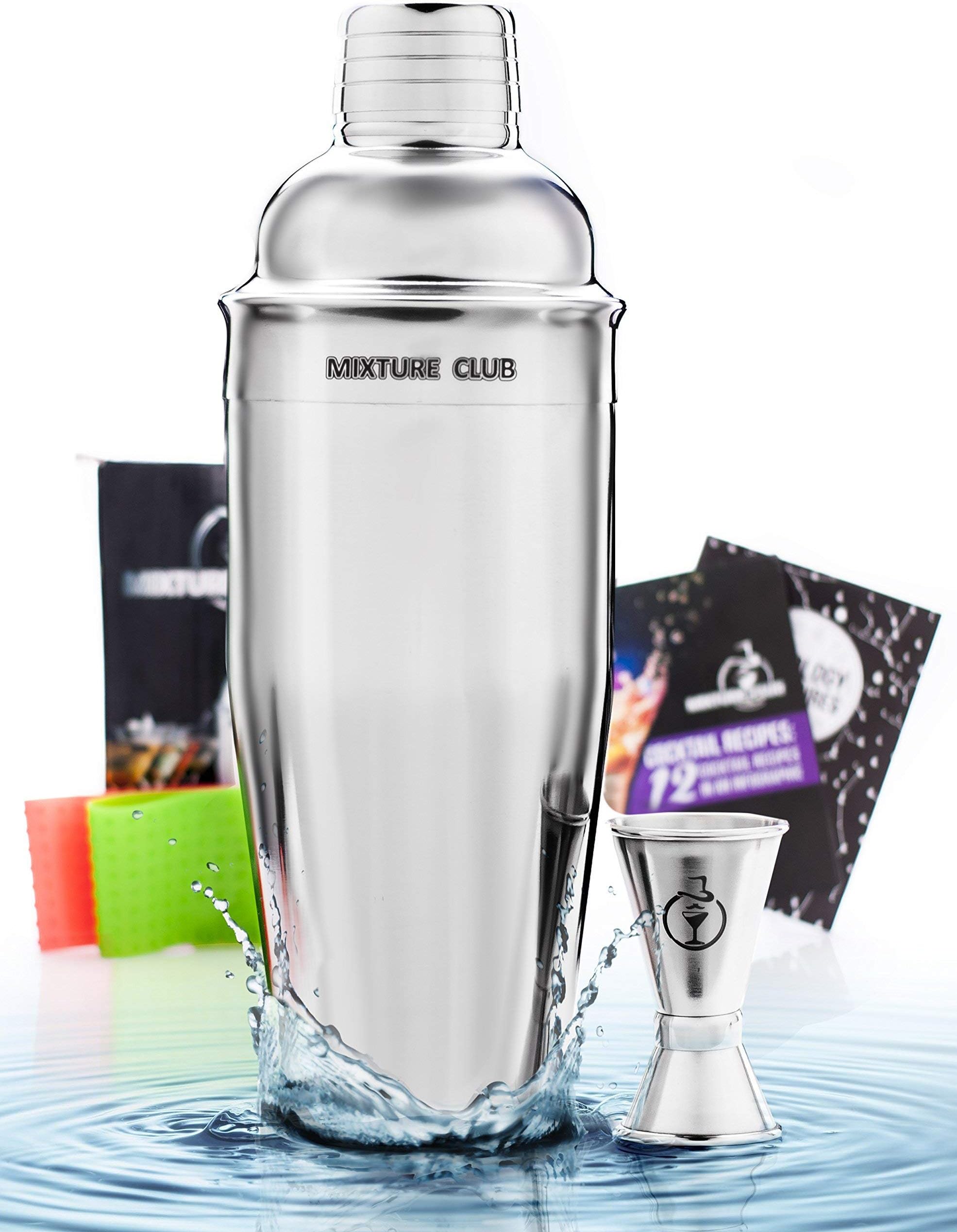 Cocktail Shaker Set 24 oz– Premium Quality with Double Thickness - Includes Non Slip Silicone Holders & Jigger & 2 Printed Cocktail Manuals by MIXTURE CLUB