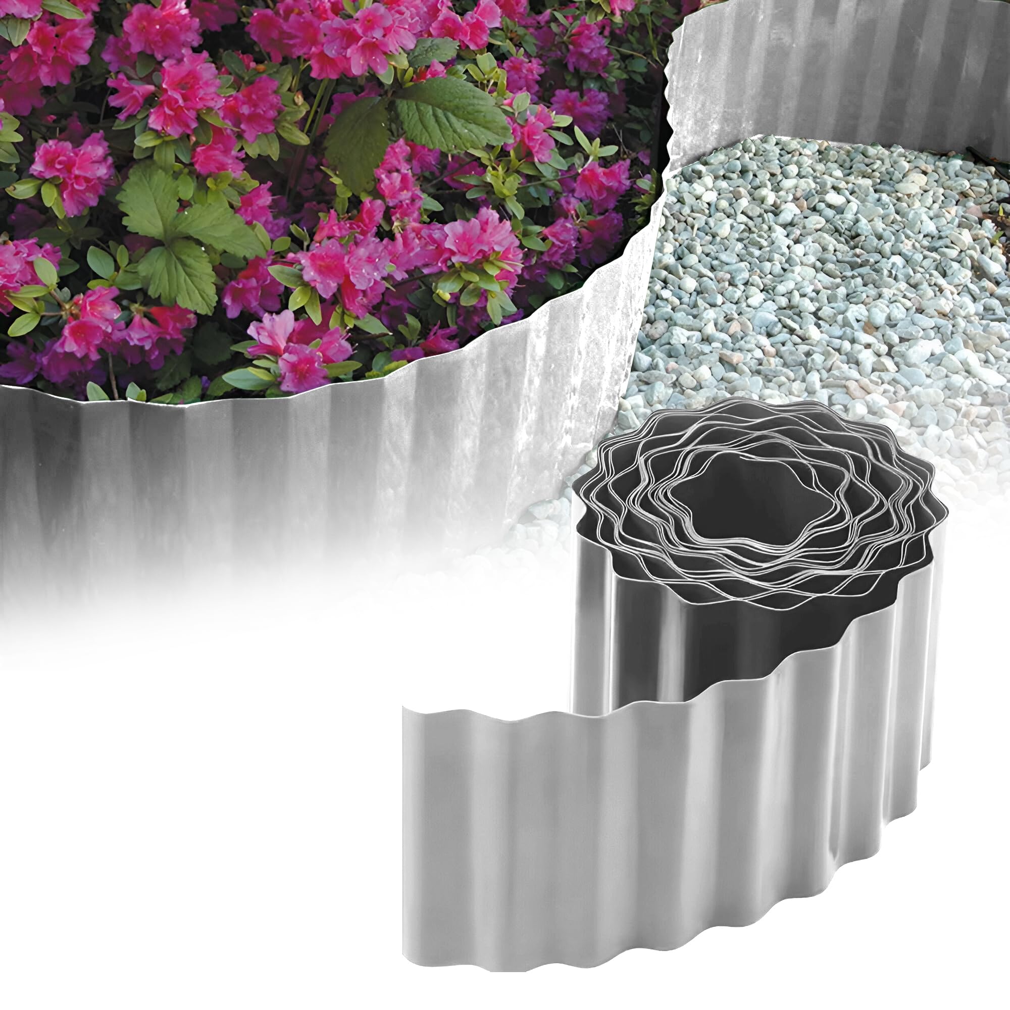 GARDENIX Plastic Wavy Bed Edging Flower Bed Edging, Length 9 m, Height 25 cm, Light Grey