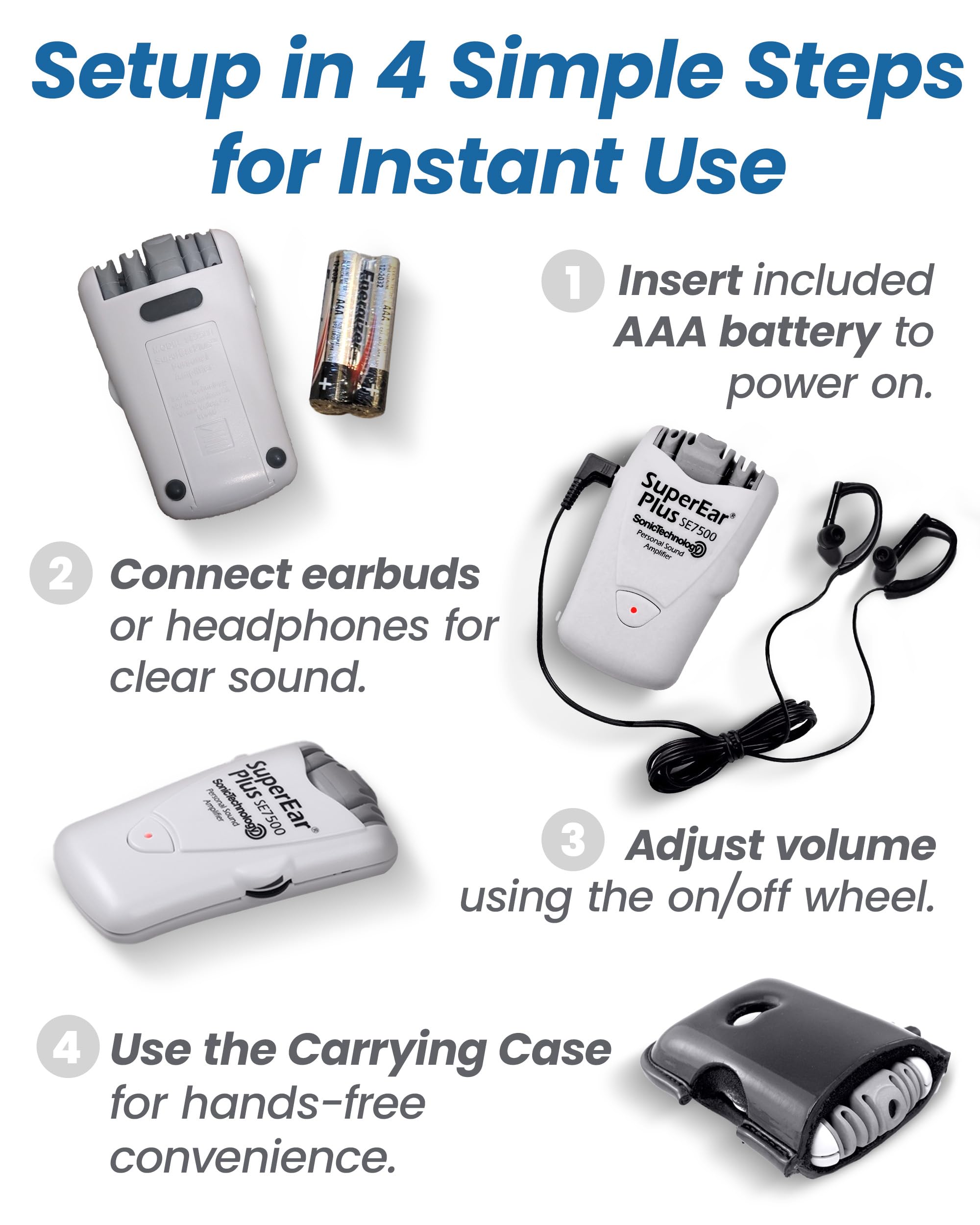 SuperEar Model SE7500 for Seniors - Sound Amplifiers for Seniors Super Ear Personal Sound Amplifier Sound Amplifier Listening device Noise Cancelling Remote Microphone and Audio Accessories 50dB