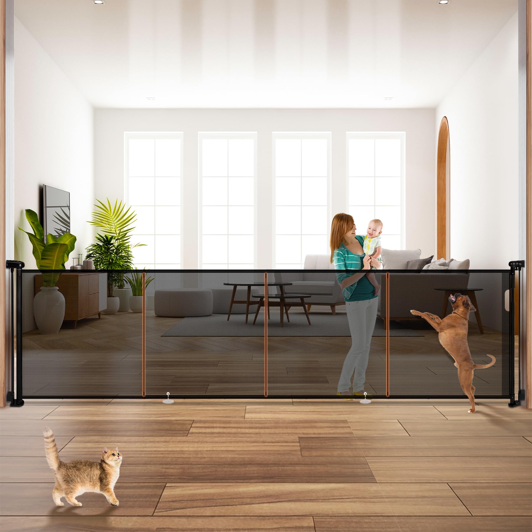 Photo 1 of 160" Retractable Baby Gates, 42" Extra Tall Upgraded Baby Gate with Reinforced Strip Design, Prevent from Crawling Underneath, Extra Wide Dog Gate Baby Gates for Stairs Doorways Indoor Outdoor