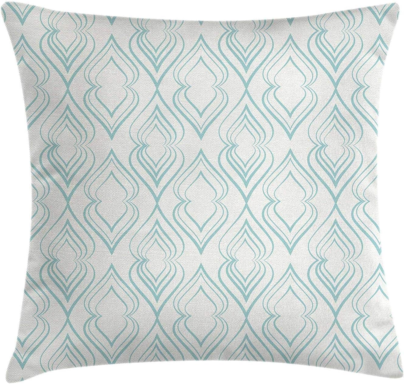 VTXWL Light Blue Throw Pillow Cushion Cover, Abstract Pattern of Curvy Lines in Moroccan Style Elegant Vintage Eastern, Decorative Square Accent Pillow Case, 18 X 18 Inches, Light Blue White