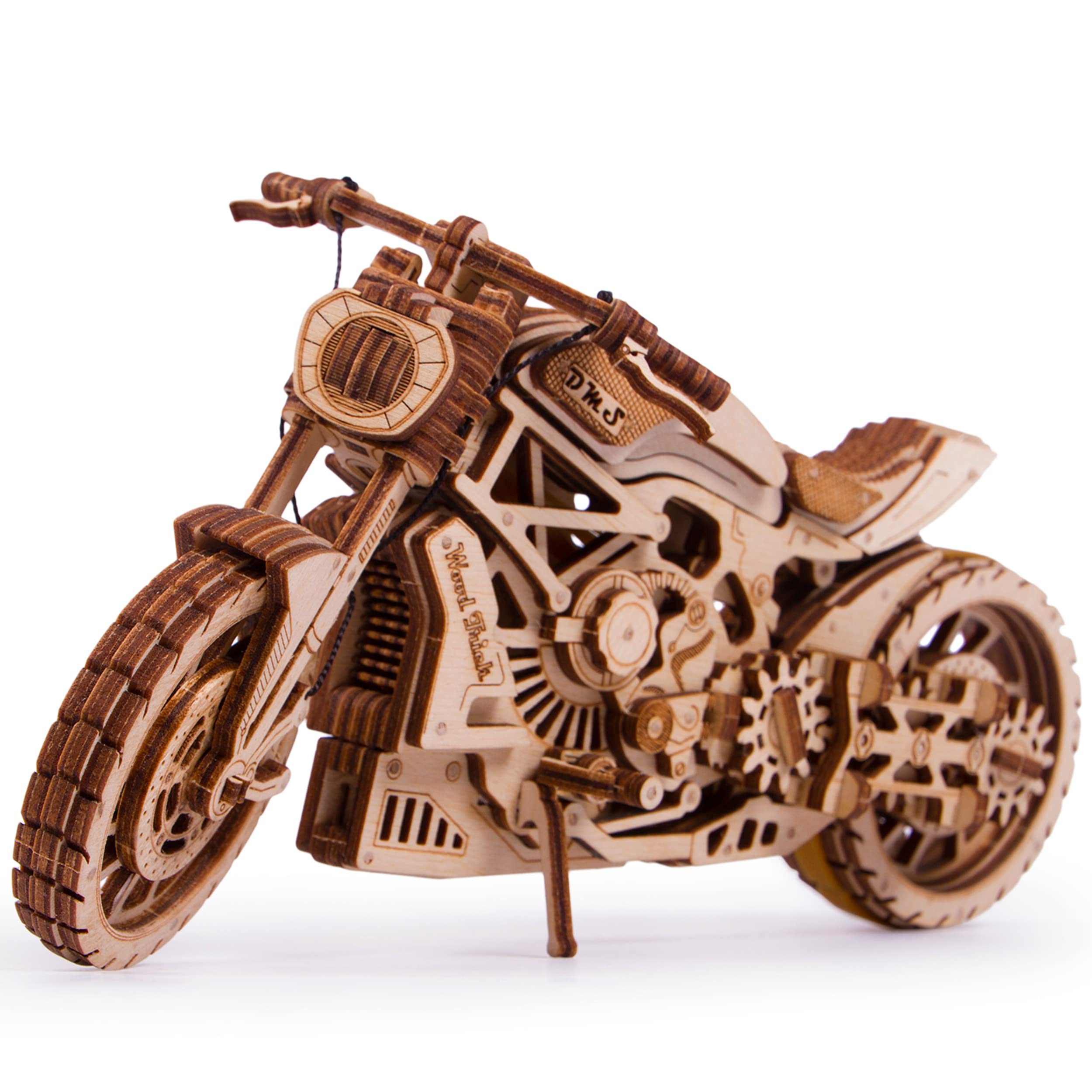 Wood Trick Motorcycle w/Rubber Band Motor Rides up to 16ft - Mechanical Model Kit for Adults and Kids - 10x4-3D Wooden Puzzles for Adults and Kids - Engineering DIY Wooden Models to Build