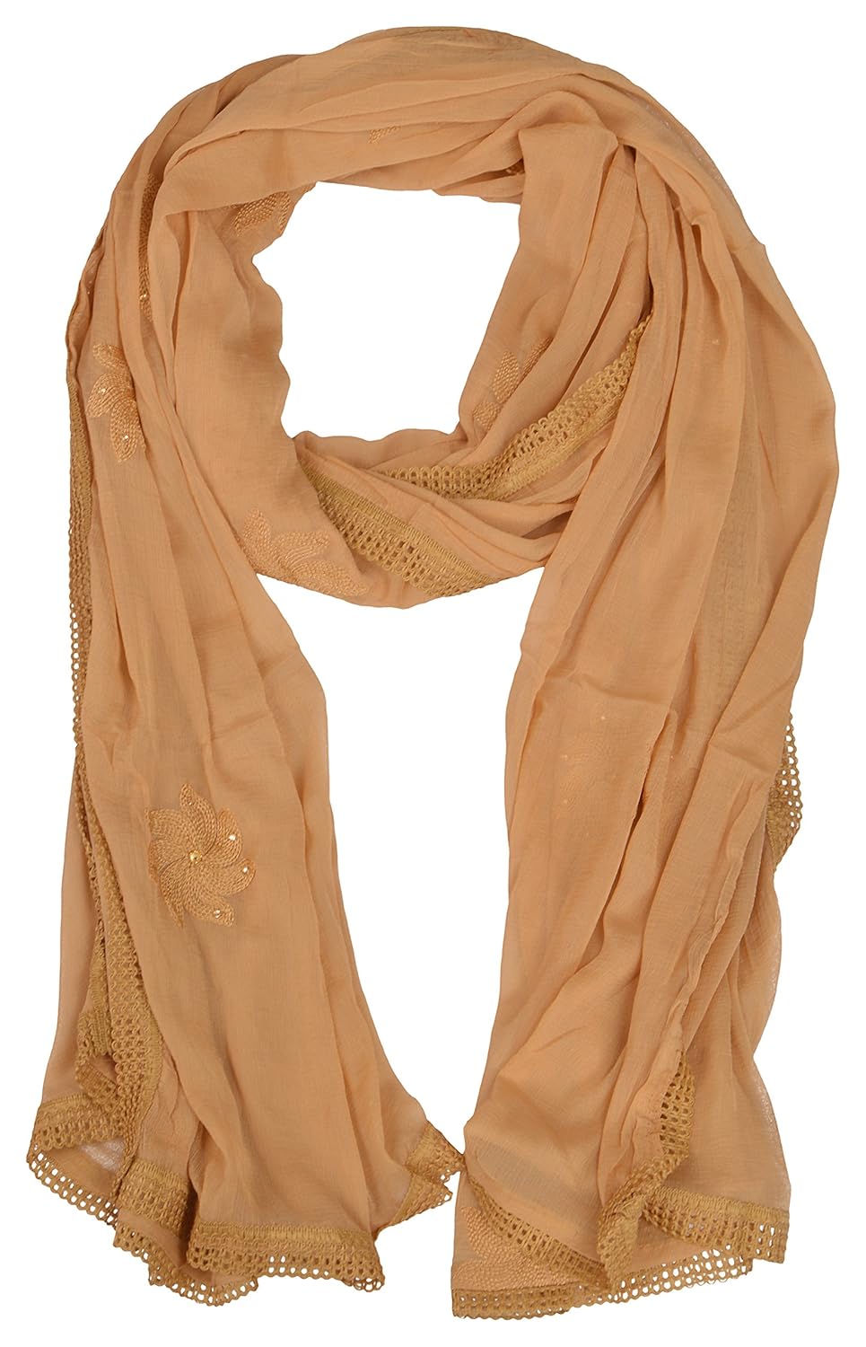 youthquake women's plain soft chiffon dupatta with flower embroidery & lace in border