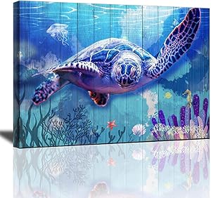 Bathroom Decor Sea Turtle Wall Art Ocean Theme Animal Painting Posters Framed Canvas Art for Home Decor