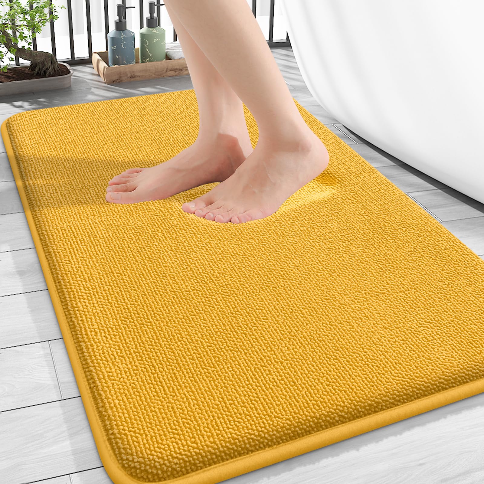 OLANLY Thick Memory Foam Bath Mat Rug 30x20, Extra Soft Absorbent Bathroom Rug, Quick Dry Bath Mats, Non-Slip, Machine Washable Carpet for Floor, Tub and Shower, Home Decor Accessories, Golden Yellow Image