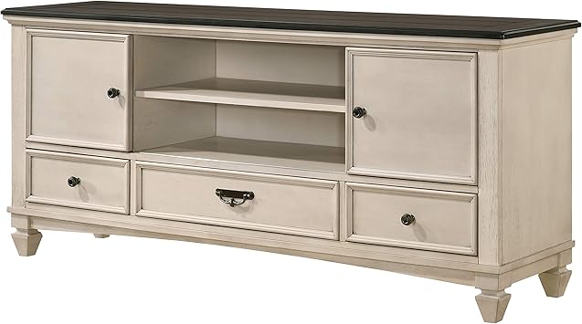 Amazon Com Benjara 2 Cabinet Wooden Tv Stand With 3 Drawers White And Brown Furniture Decor