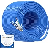 Cable Matters [UL Listed] 10Gbps 23AWG CMR Cat 6A Cable, 500ft, Blue | In-Wall Riser Rated, Solid Copper, U/UTP, 600MHz, PoE++, Unshielded Cat6A Bulk Cable for Keystone Jack and Patch Panel