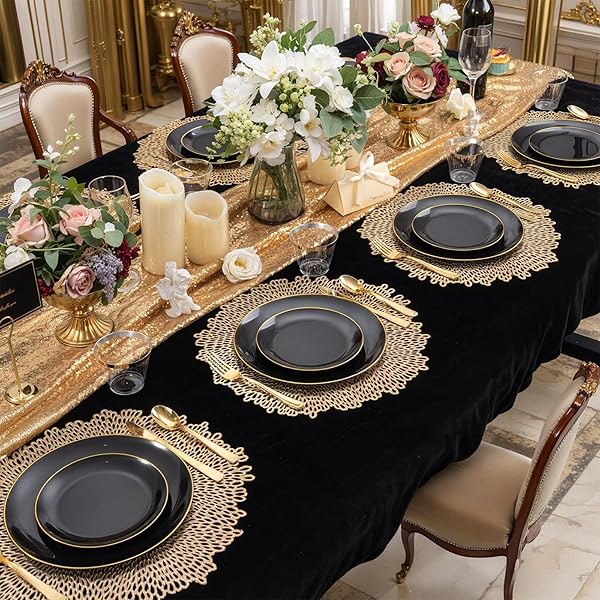 WDF 150PCS CHRISTMAS PLATES PLASTIC DISPOSABLE – 25 GUESTS GREEN PLATES WITH GOLD TREE, CLEAR GOLD CUPS, PERFECT FOR CHRISTMAS PARTIES