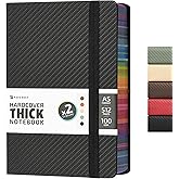 A5 Hardcover Thick Notebook 500 Pages, 5.7 x 8.3 inch Big Daily 365 Women or Men Journal for Writing with Spray Edges, Lined Paper Diary Journaling Notebook for Work (Black)
