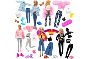 ENOCHT 23 Pieces Doll Clothes & Accessories for 11.5 Inch Girl Dolls Include 5 Tops 5 Pants Fashion Outfits 5 Coats Jacket 5 High Heels 5 Flat Shoes and 3 Accessories for 11.5 Inch Girl Dolls Fashion Set