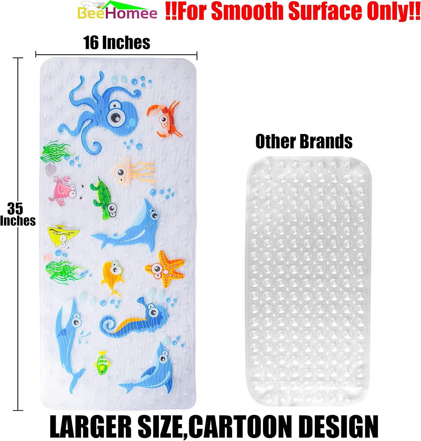 BEEHOMEE Bath Mats for Tub Kids - Large Cartoon Non-Slip Bathroom Bathtub Kid Mat for Baby Toddler Anti-Slip Shower Mats for Floor 35x16,Machine Washable XL Size Bathroom Mats (Blue-Octopus): Home & Kitchen