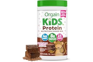 Orgain Kids Protein Powder Shake Mix, Chocolate Brownie - 8g Grass-Fed Dairy Protein, 4g Fiber, 23 Vitamins & Minerals, Gluten Free, No Soy Ingredients, Adds Healthy Nutrients to Kids Snacks, 1lb