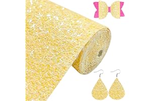 Greatdiy Sparkly Light Yellow Chunky Glitter Fabric Roll 12 x 52 inch Shiny Solid Color Fairy Faux Leather for Princess Bows Crafts Earrings (18015#6)