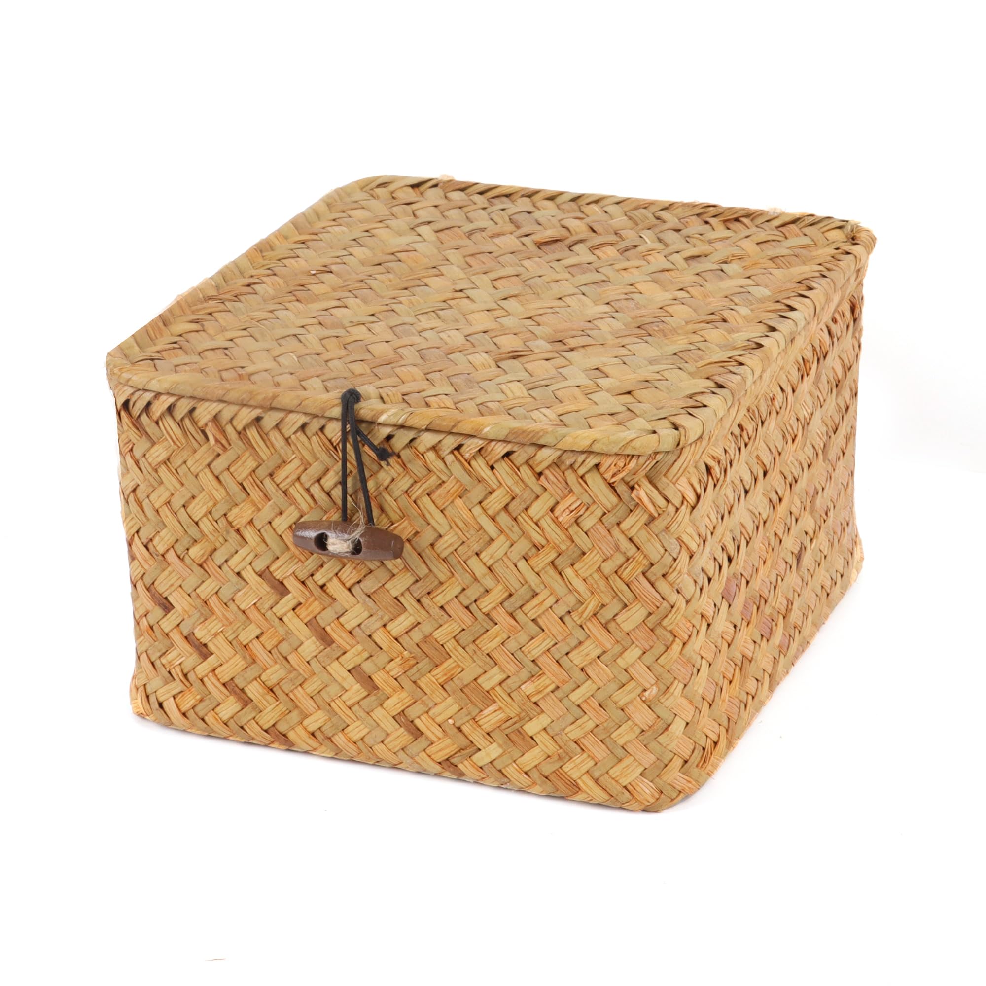 Photo 1 of Moosky Wicker Shelf Baskets with Lid, Handwoven Seagrass Storage Basket Bins Square Gift Boxes for Shelves Home Decor Organizer (Natural, X-Small)