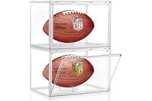 2 Pack Football Display Case, KKU Acrylic Clear Football Case Full Size with Magnetic Door, Professional Memorabilia Football Display Boxes Football Holder Dust and UV Protection