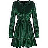 ZAFUL Womens Long Sleeve Velvet Dress 2025 Fall V Neck Holiday Cocktail Party Semi Formal Mini Dresses for Wedding Guest