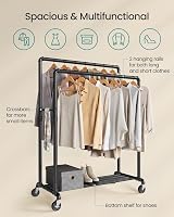 SONGMICS Clothes Rail on Wheels Heavy-Duty with 2 Hanging Rails and Shelf view 4