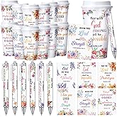 Skylety 36 Pcs Christian Gifts for Women Tumblers Bulk 16 oz Scripture Coffee Cups Bible Verse Plastic Reusable Tumblers with Lids, Pens and Notebooks for Birthday Church Party