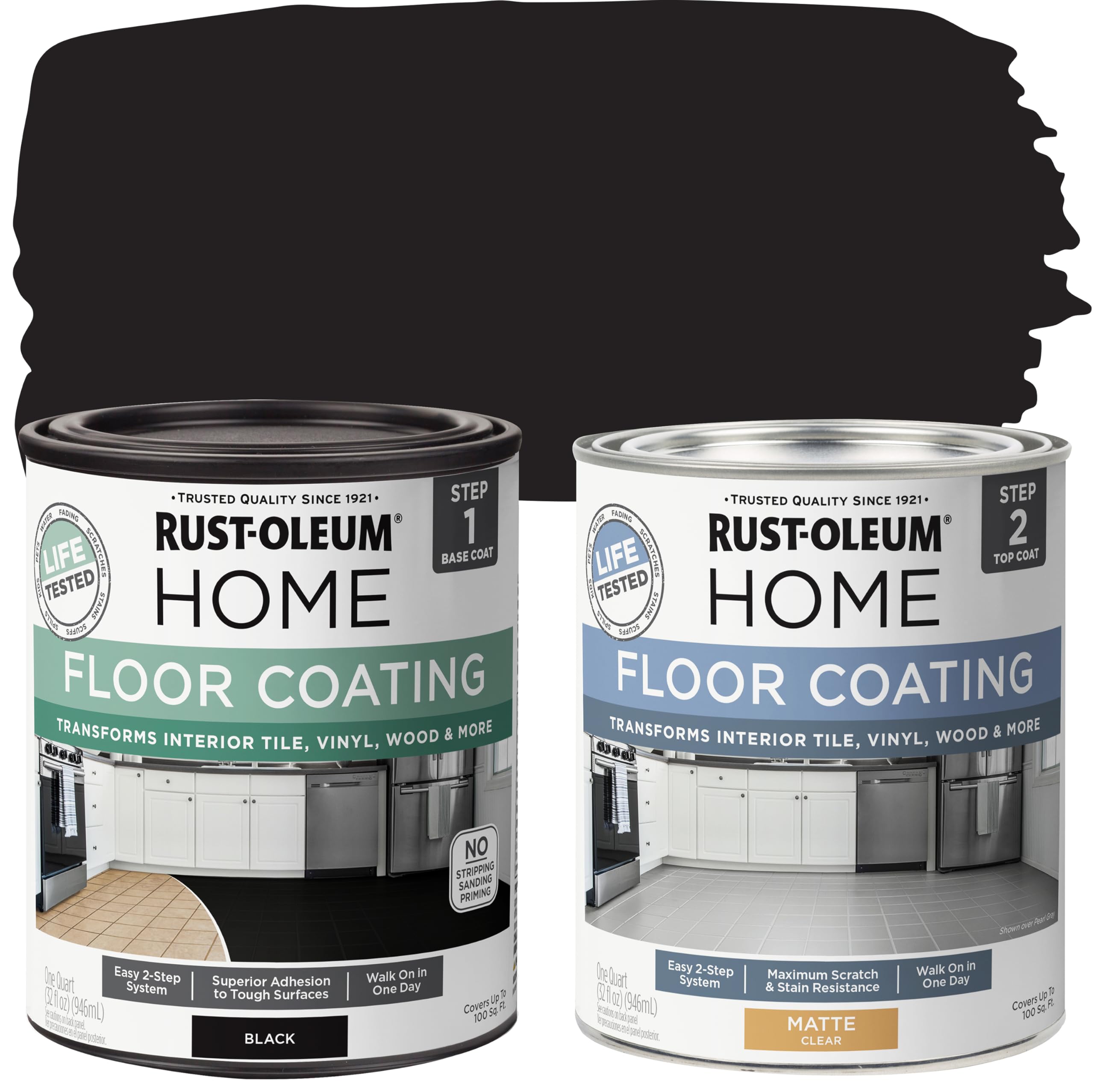 Photo 1 of Rust-Oleum 367597 Home Interior Floor Coating Kit, Matte Black 1 Quarts (Pack of 2)