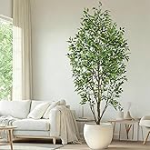 8ft Realistic Artificial Ficus Tree - 96 in Tall Faux Banyan Tree with White Planter, Large Fake Ficus Tropical Plant for Home Office Living Room Mall Porch Indoor Decor