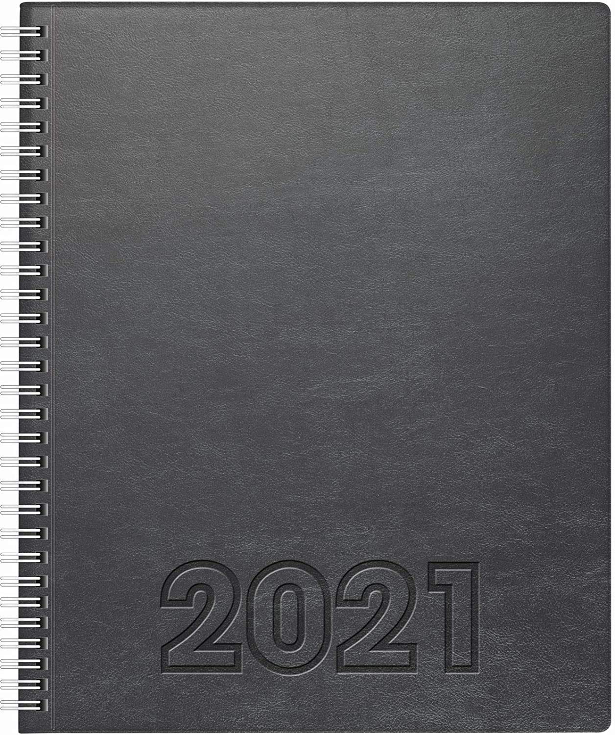 BRUNNEN 1076164841 Manager Wt 7 Weektimer 2 Pages = 1 Week, 21 x 26 cm, Soft Cover Lino Grey, Calendar 2021, Wire-O Binding