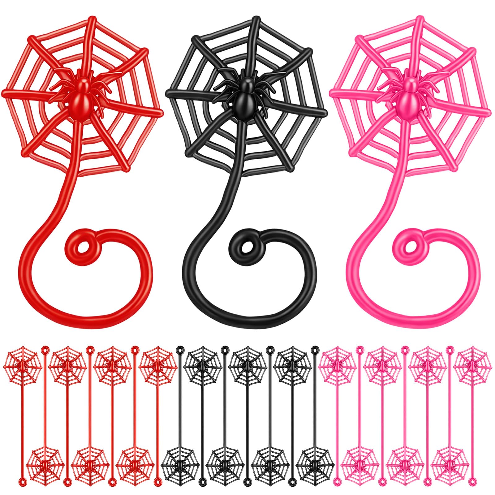 JellyArch 30 Pcs Sticky Spider Web Party Favors Bulk Easter Basket Stuffers Egg Fillers Goodie Bag Stuffers for Classroom Prizes Birthday Party Supplies (Red Black and Pink)