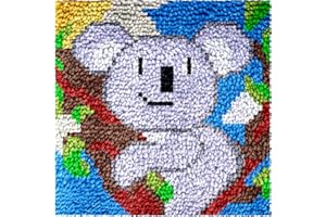 Numptain Latch Hook Kits for Kids,DIY Rug Crafts Koala Pattern Color Printed Canvas,Latch Hook Kits for Beginners Handmade Needlework Crafts Home Decoration,12"x12"
