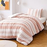Amazon Basics Comforter Set, 2-Piece Jacquard Microfiber Comforter and Pillow Sham, All-Season Bedding, Twin, Pink Striped