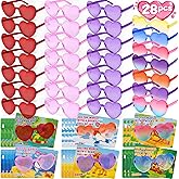 Amy&Benton Valentines Day Gifts for Kids, 28 Pack Heart Shaped Glasses with Valentines Cards for Kids School , Classroom Exchange Gifts, Valentine's Day Sunglasses Bulk Party Favors for Boys Girls