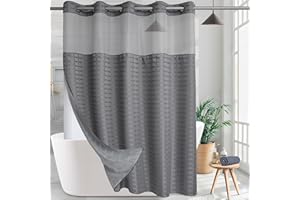 KONZENT Hotel Fabric Shower Curtain Shower Curtain Machine Washable with Snap in Removable Liner for Bathroom Bathtubs Spa (Grey,71" (W) X 74" (H))