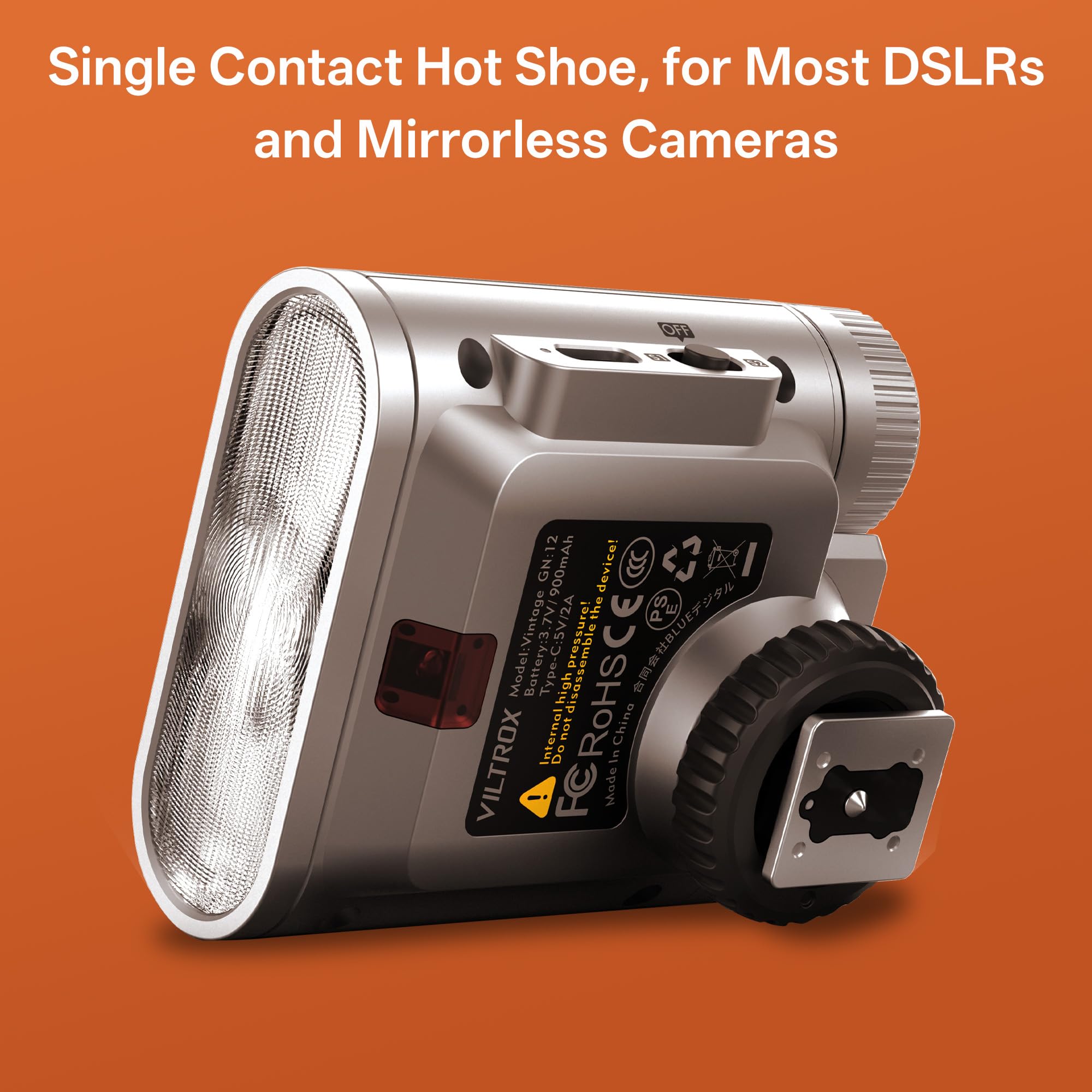 VILTROX Retro Kamerablitz für Kamera, Mini Kamerablitz Blitz GN12, 800mAh Akku, 24W/s Vollleistung, 0,1-1,5s Ladezeit, S1/S2 optische Steuerung für Sony Fujifilm Canon Nikon Olympus (Z1) 5