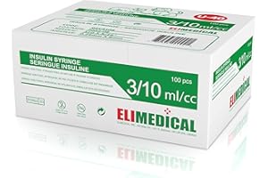 Elimedical Veterinary Insulin Syringe U-40 (40IU), 0.3cc (0.3ml), 31g x 5/16 inch, Half Unit Mark, Individually Packed, for Pet Cat or Dog, 100 per box, 03V3108