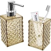 2PCS Beige Bathroom Accessories. Contain Soap Dispenser and Toothbrush Holder Set. Boho Bathroom Set for Blue Bathroom Décor