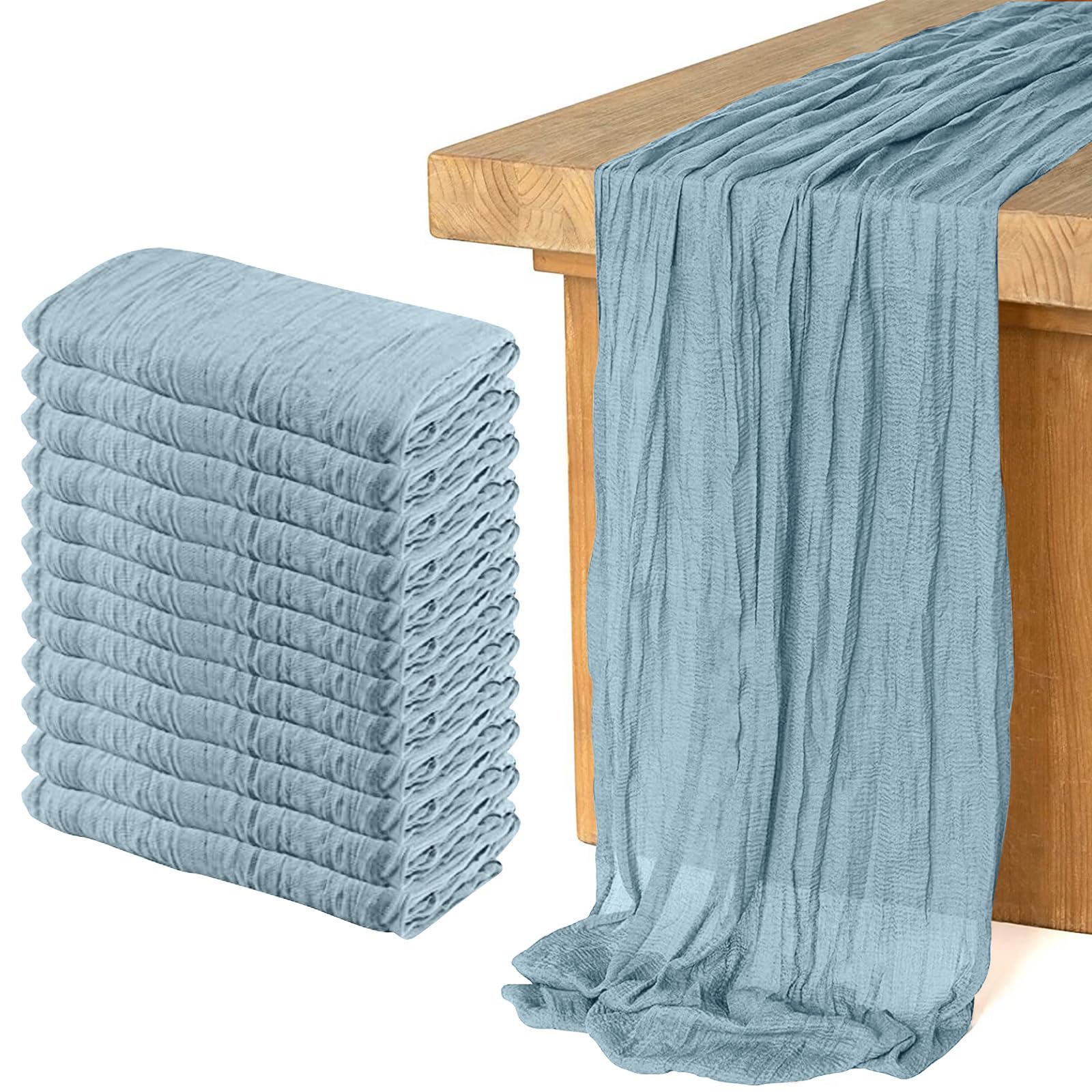 Photo 1 of 12 Pack Cheesecloth Table Runner, Runner Gauze Boho Wedding Decor Romantic Table Runner for Wedding Birthday Party(35" x 118")(Grayblue)