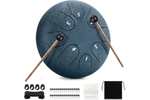 Sannofair Rain Drum for Outside, Steel Tongue Drum 8 Notes 6 Inches Chakra Tank Drum, for Yoga Musical Education,with Drumsticks Drumstick Stand Tutorial Book Note Stickers Finger Cots (Navy Blue)