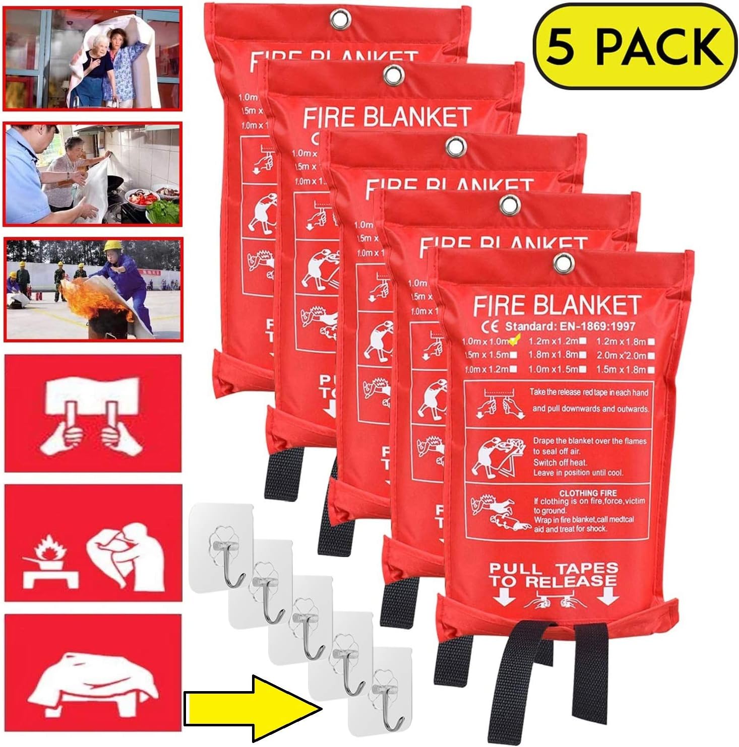 SKAMZ Fire Blanket Kitchen PACK 5 Fire Blanket Fireguard