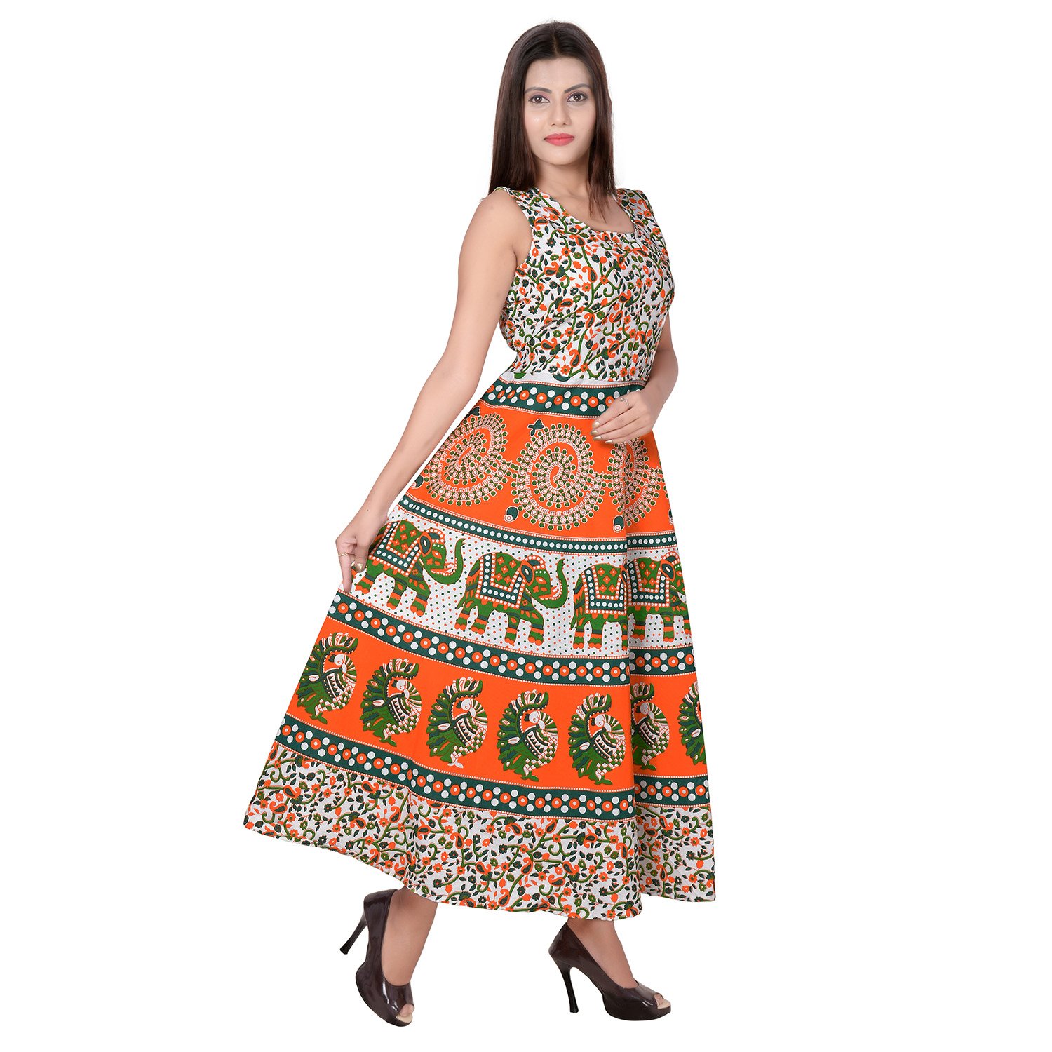 jaipuri fashionista designer cotton women's maxi long dress jaipuri printed (free size upto 44-xxl)