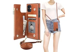 Bocasal Crossbody Wallet Case for iPhone 11 with Card Holder,Zipper Card Slot Protector Shockproof Purse Cover with Removable Cross Body Strap 6.1 Inch(Brown)