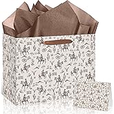 Large Cowboy Gift Bag with Tissue Paper and Card Happy Birthday Gift Bags for Men Riding Horse Wild West Party Gift Bag Brown Rodeo Cowboy Wrapping Paper Western Theme Party Decor for Men Birthday