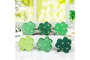 COCHIE St. Patrick's Day Shamrock Decorations, Wooden Saint Patrick Day Tiered Tray Decor Set of 6, Green Clover Table Top Decoration for Home, Shelf, Door, Office Party (Glitter Solid)