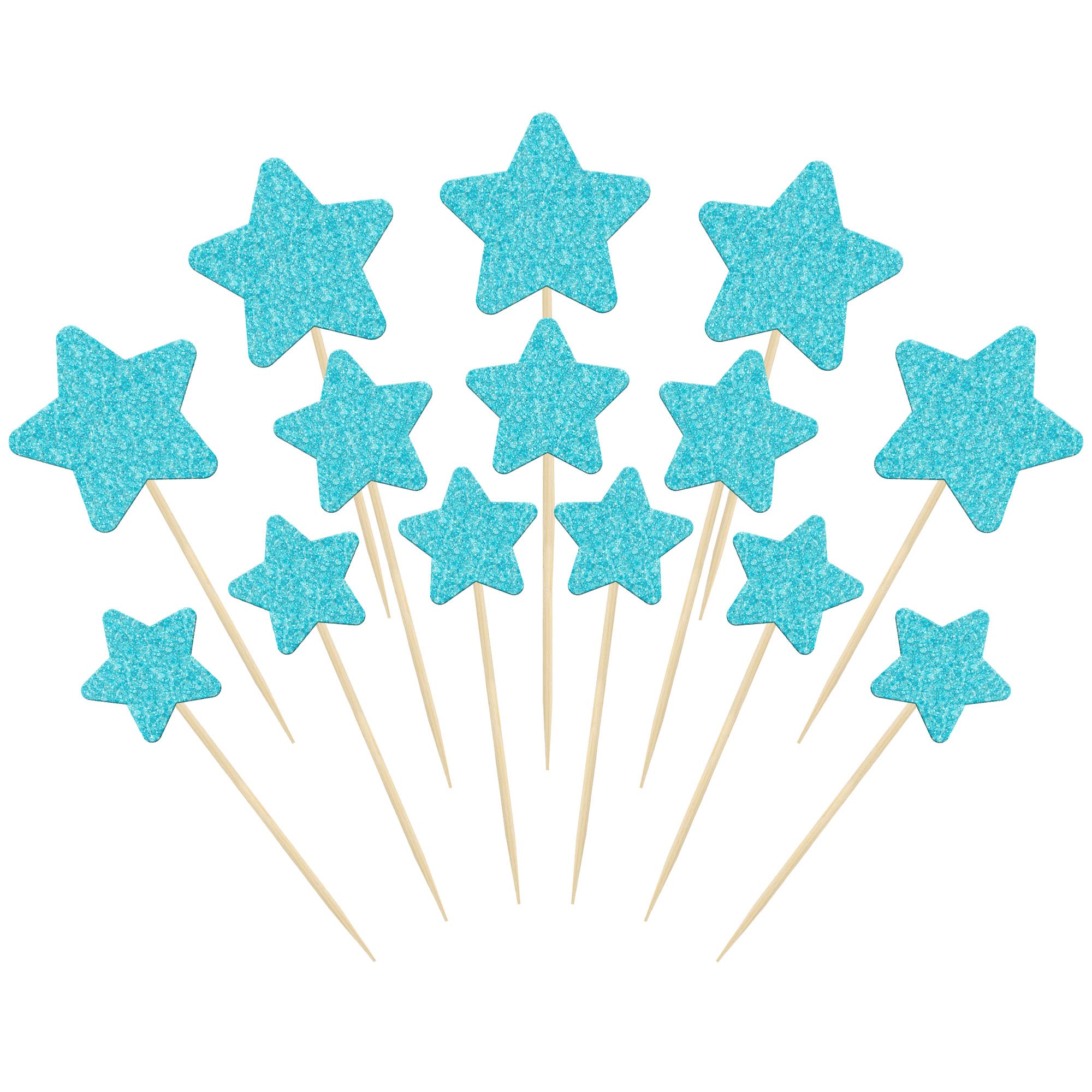 Gyufise 42Pcs Star Cupcake Toppers Blue Glitter Mixed Size Twinkle Little Star Cupcake Picks Decorations for Wedding Engagement Baby Shower Birthday Party Supplies