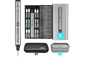 AM ARROWMAX Electric Mini Engraving Pen with 36 Bits, Aluminum Case, APP, Wireless Magnetic Charger, Tool Bag, Cordless Rotary Tool, Engraving Pen for Metal, Wood, Glass and Plastic (SGS MINI PLUS)