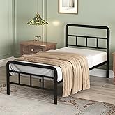 Richwanone 14 inch Twin Bed Frame with Headboard and Footboard, Metal Bed Frame with Steel Slat Support, No Box Spring Needed, Easy Assembly, Black