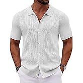 COOFANDY Men's Short Sleeve Knit Button Down Shirts Vintage Polo Shirt Casual Summer Beach Tops