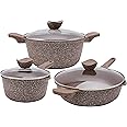 Country Kitchen Non-Stick Cast Aluminum Cookware Set - Durable Kitchen Cookware for Everyday Cooking, Chocolate Brown, 6 Pc.