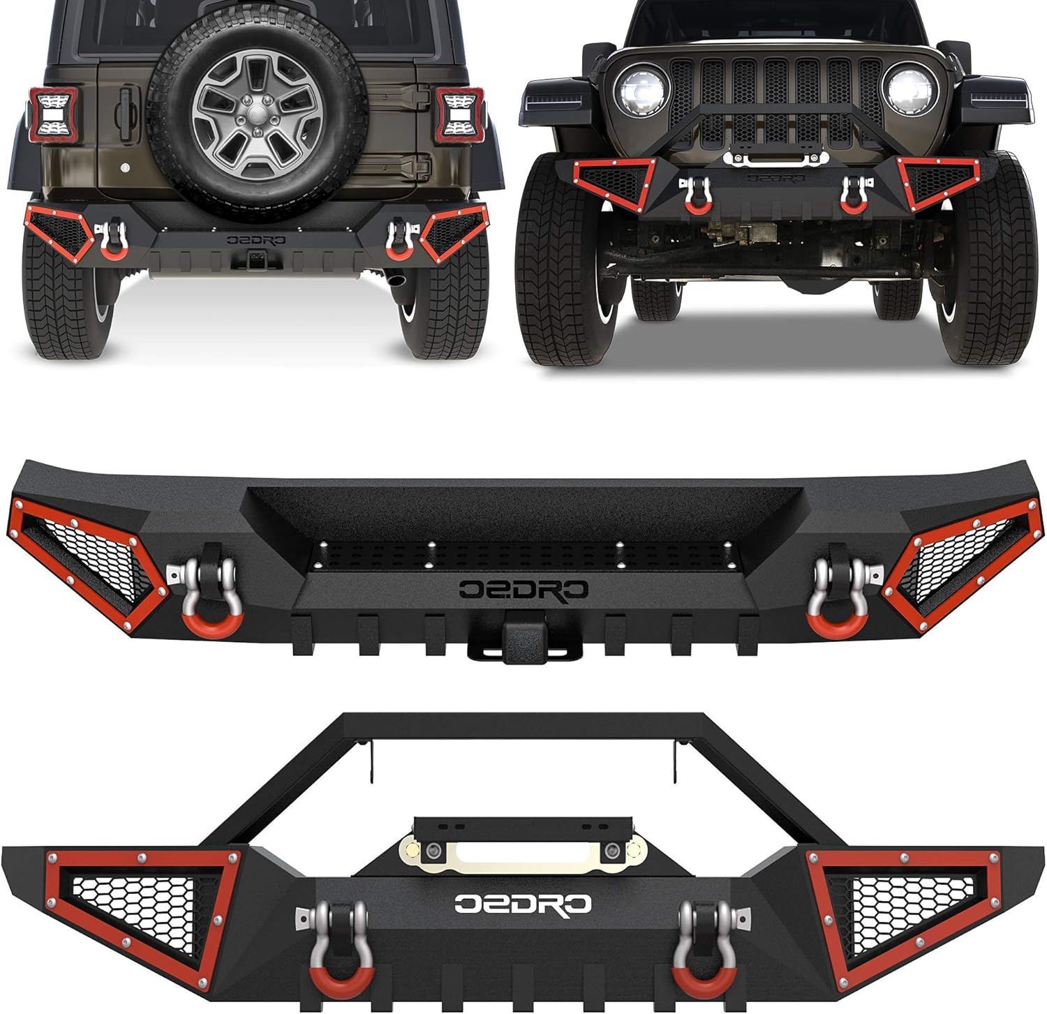 OEDRO Front & Rear Bumper Compatible with 20182021 Jeep