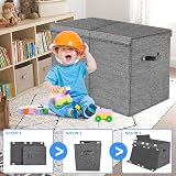 VERONLY Large Foldable Toy Box with Lid Dark Grey 60x31x39 cm Storage Chest view 8